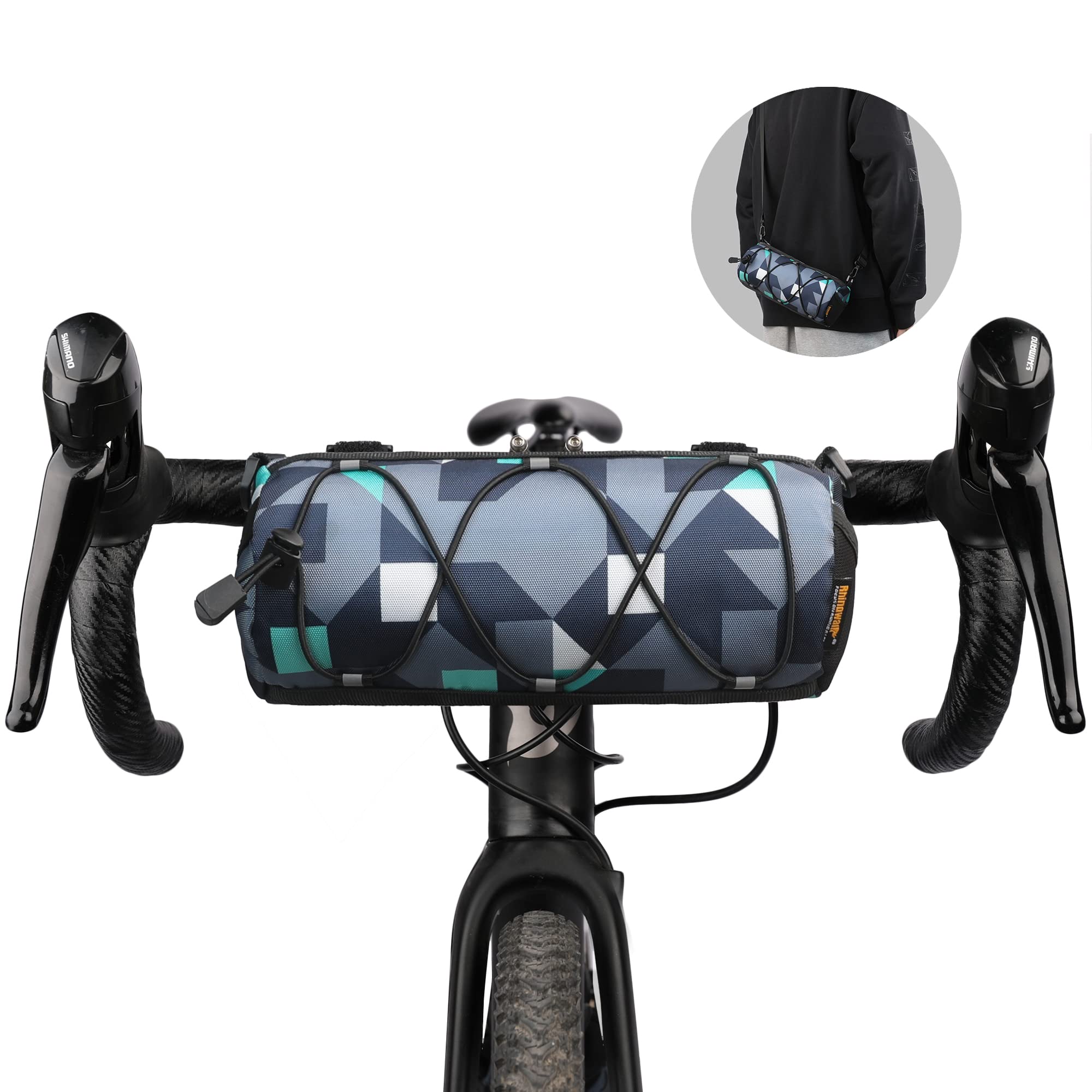 Rhinowalk Bike Handlebar Bag - Front Bag with Shoulder Strap for Road & Mountain Bikes (Camouflage Blue)