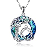 JERWLI AA NA Gift Necklace Sterling Silver Alcoholics Anonymous/Narcotics Anonymous Recovery Symbol Necklace Tree of Life NA AA Sobriety Pendant Jewelry for Women