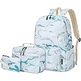 Imyth Backpack for Teen Girls School Gift Bookbag Lunch Box Pencil Bag 3 in 1 Set (Marble Green)
