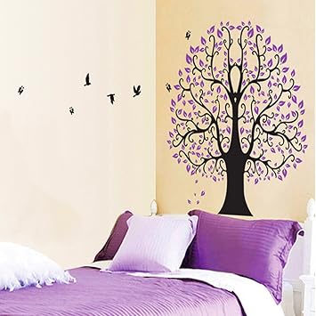 Amazon Com Purple Leaves Tree Birds Butterflies Wall Decal Home