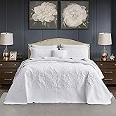 CHIXIN Oversized Bedspread Coverlet Set King Size - Lightweight Bedding Cover - Beautiful Stitching - 5 Piece Reversible Bedspread - Gorgeous Damask Paisley Pattern (King, Pure White)