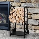 Elex Wrought Iron Firewood Rack 12x16x29.2in with 4 Tools, Black Steel view 4