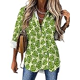 Women Cactus Print Button Down Shirts Irregular Hem Long Sleeve V Neck Oversized Boyfriend Blouses Tops