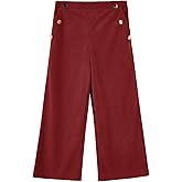 Haloumoning Girls Wide Leg Corduroy Pants Kids Elastic Waist Gold Button Trousers with Pockets 5-14 Years