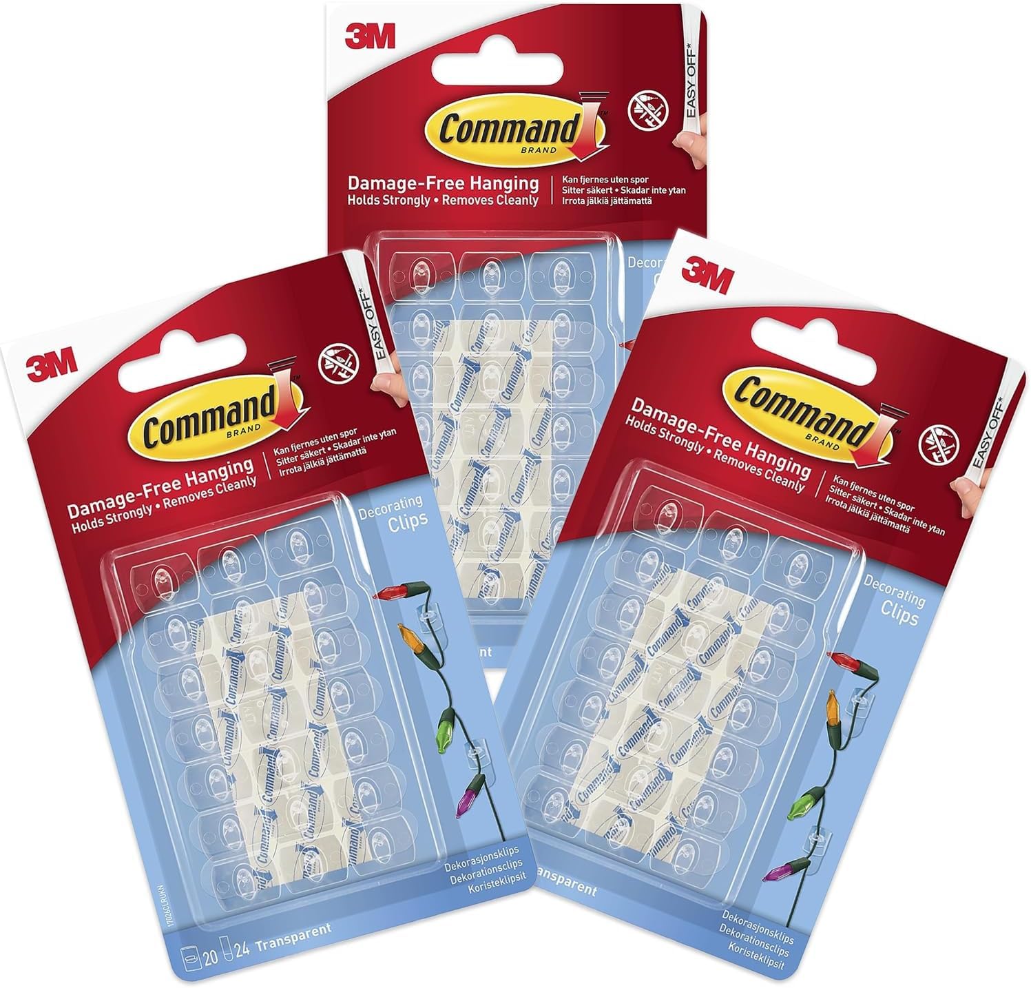 Command 3M Adhesive Decorating Picture Hanging Hooks Clear - Set of 3 (60 Clips)