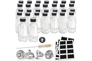 Hadatido 30Pack Shot Bottles with Caps,2 Oz Bourbon Sample Bottles,Ginger Beverage Bottle,60ml Small Shot Glasses with Funnels,Labels,for Making Vanilla Extract Tincture Potion Ginger Whiskey Oils
