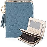 VIMUTI RFID Blocking Wallet Women Cute Embossed Floral Leather Credit Card Holder Wallet for Women with Tassel Accordion Purse Bifold Ladies Small Womens Wallets with Zipper Coin Pocket Peacock- Blue