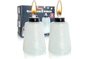 SUSUBEE 2 Pack Torches for Outside, Glass Tabletop Citronella Oil Lamp Torches with Wicks 12OZ/300ML Outdoor Patio Decorative Lantern Torches for Outside Yard, Desk, Garden Party, Camping