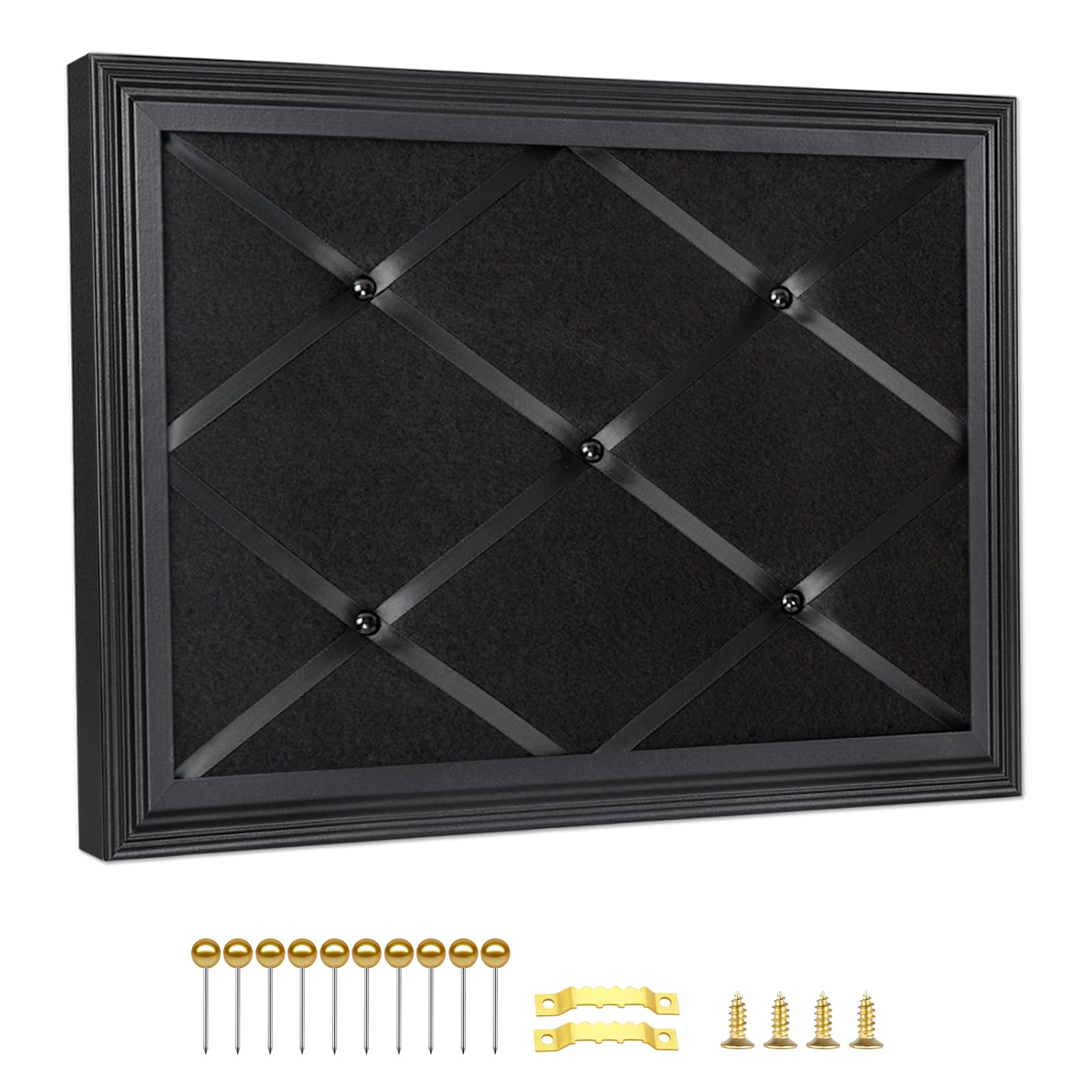 Aitakatta Black Felt Memo Pin Board With Criss-Cross Ribbons, Wall Decor - 17x13 Inches