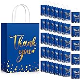 Tinlade 100 Pcs Thank You Gift Bags Bulk Paper Gold Thank You Wedding Bags with Handle for Business, Shopping, Wedding, Baby Shower, Party Favors (Royal Blue)