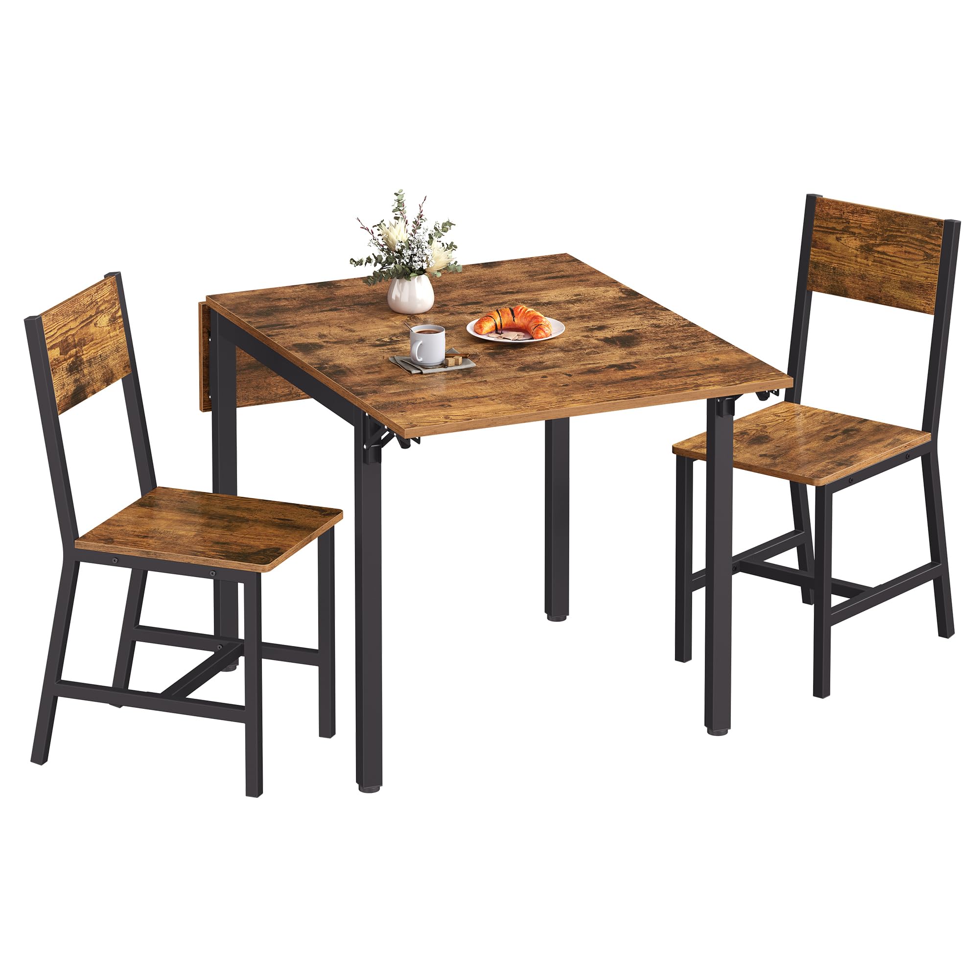 Photo 1 of **missing parts** VASAGLE Extendable Dining Set, Dining Table with 2 Chairs, for Kitchen, 33.3-47.3 Inches Wide, Steel Frame, Rustic Brown and Ink Black LDC092B01V1-03