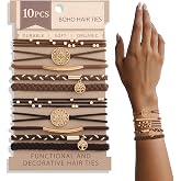 SYGY 10 PCS Boho Hair Ties, No Damage Bracelets for Thick &amp; Thin Hair | 5 Styles, Dark Coffee Colors