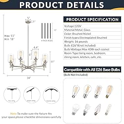 LIGHTDAMY Brushed Nickel Chandeliers for Dining