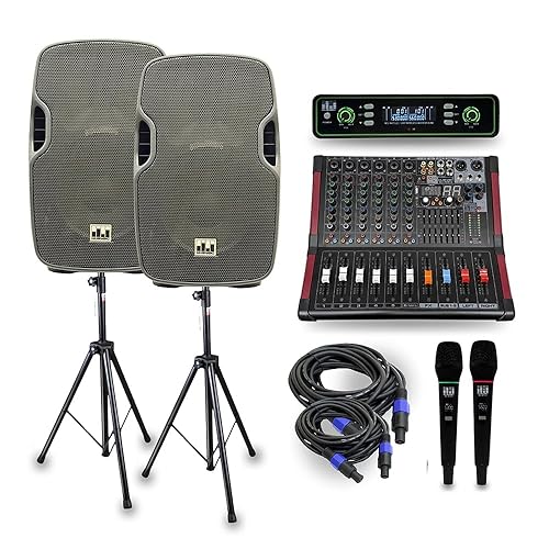 MUSYSIC Portable PA System with Wireless Microphone and Speakers – Ch  Audio Mixer with Built-in 2000W Amp Wireless UHF Microphone System,  Multiple