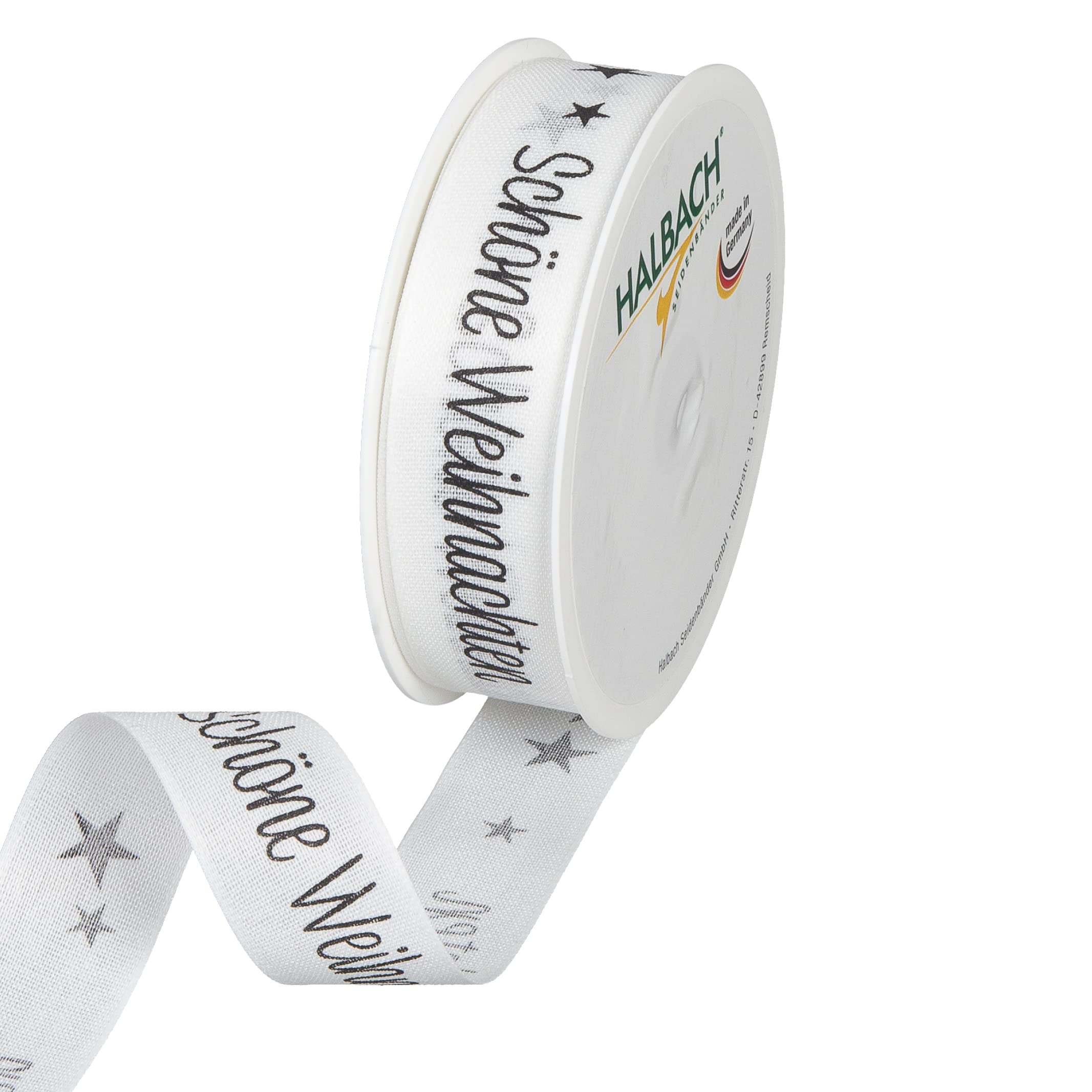 Halbach Seidenbänder 1126 Christmas Ribbon in Cotton Look for Wrapping Gifts, Colour: White/Black