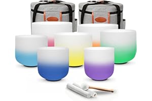 RYAN DVAN 432hz 6-12 Inch Set of 7 Pcs Gradient Design Quartz Crystal Singing Bowl Chakra Set Sound Therapy for Yoga, Reiki, Chakra Healing Energy Tuning & Mindfulness Kit