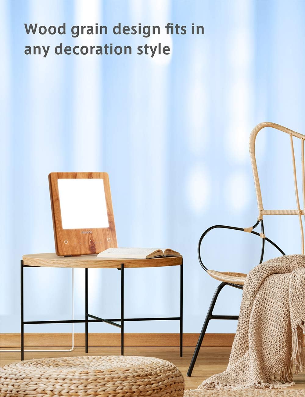 Miroco Light Therapy Lamp, LED Bright Therapy Light - UV Free 10000 Lux, Timer Function, Touch Control with 6 Adjustable Brightness Levels, Standing Bracket, for Home/Office Use(Wood Grain): Home & Kitchen