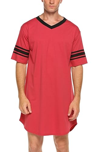 Ekouaer Men's Nightshirt Cotton Nightwear Comfy Big&Tall V Neck