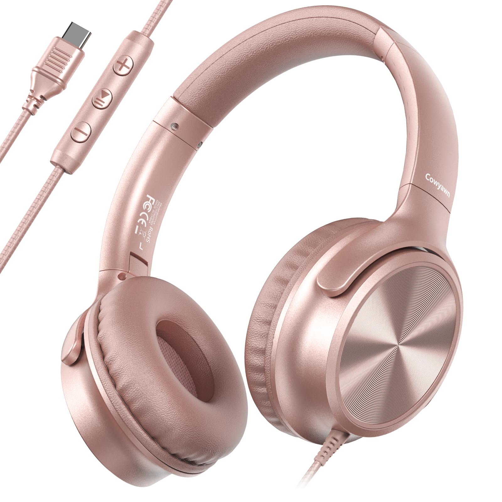 Photo 1 of Cowyawn USB C Headphones Wired, Over Ear USB C Wired Headphones with Microphone, Volume Control, HD Stereo Sound, Foldable USB Type C Headphones for Adult/Teens/Chromebook/Laptop/Computer/iPhone,Rose