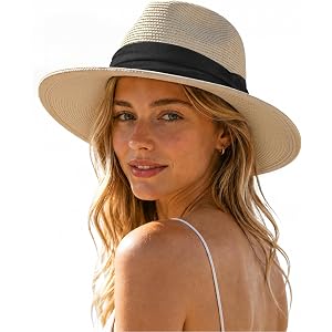 TILUYAMO Straw Fedora Panama Hat for Men Women, UPF 50+ Wide Brim Sun Hat, Lightweight Packable Summer Beach Hat