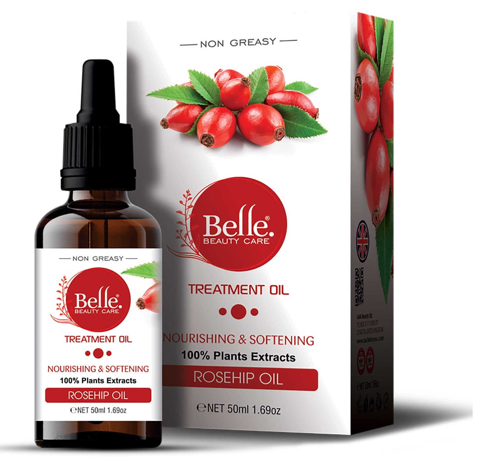 Rosehip Oil, Non Greasy Face Oil Treatment For Nourishing and Softening Skin Normal to Dry Skin 100% Pure Natural Cold Pressed Rosehip Oil 50mL1.69oz By BELLE