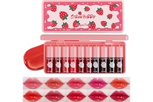 MINILING 10 Colors Lip Tint Stain Set, Korean Moisturizing Lip Gloss Velvet Mini Liquid Lipstick, Multi-Use Lip and Cheek Tint, Non-Stick Cup, Lightweight, Long-Lasting Waterproof Lips Makeup