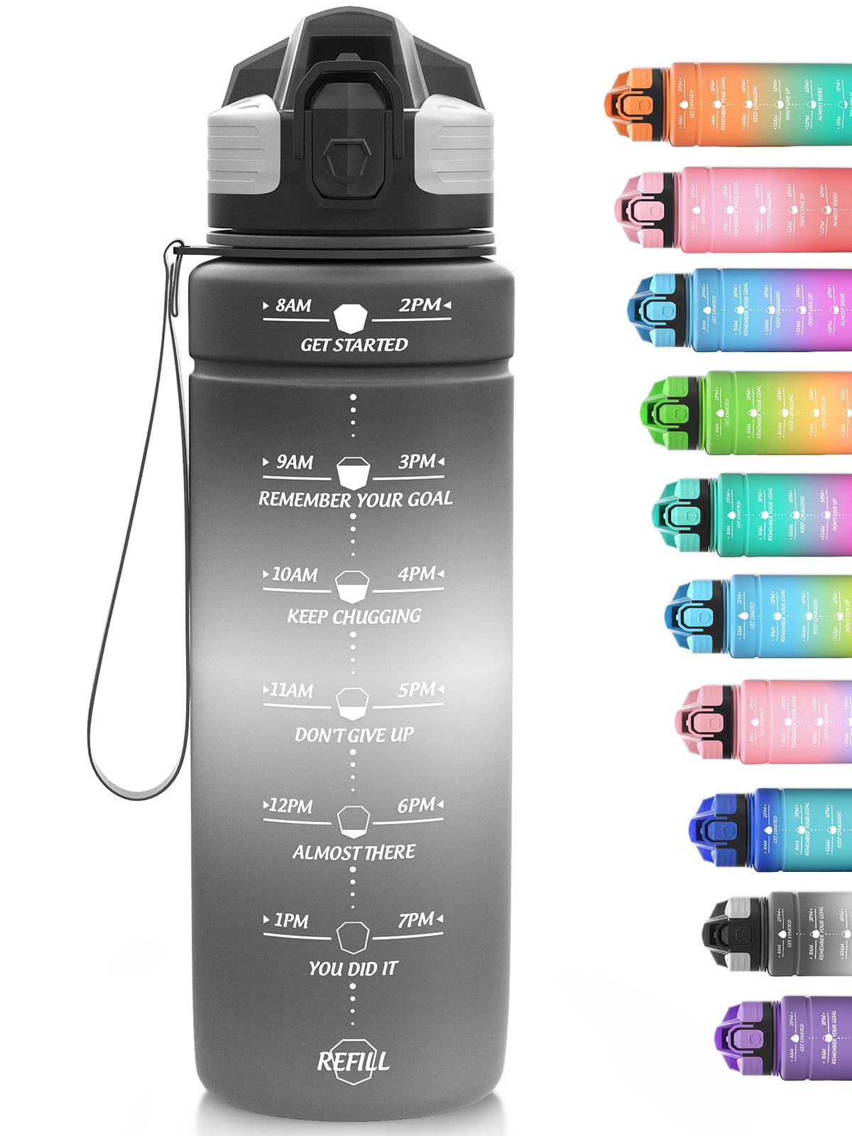 Niggeey 500ml & 700ml & 1000ml Motivational Water Bottle with Time Marker, Sports Water Bottles, Leak Proof BPA Free Tritan Drink Bottle for Kids, Men, Women, Running, Cycling, School, Gym and Sport