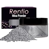 Renfio 100g Mica Powder Pigment Natural Fine Powdered Pigments Pearl Shimmer Epoxy Resin Dye for Painting Soap Making Slime Bath Bombs 3.5 Oz - Grey