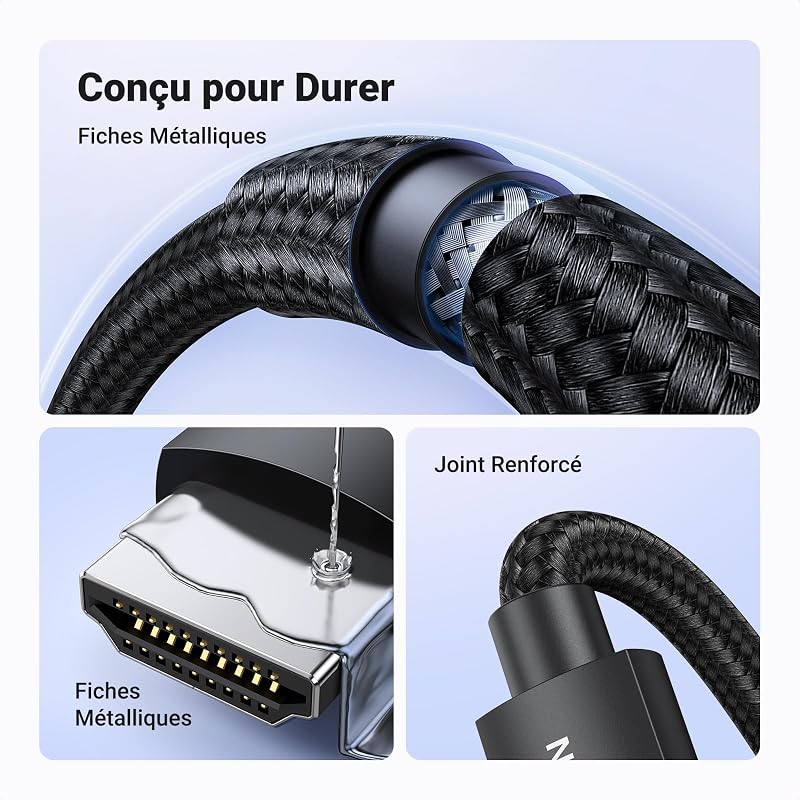 10K 8K 60Hz Câble HDMI 2.1 Certifié Haute Vitesse 48Gbps (2M)