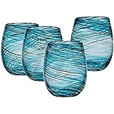 Mikasa Color Swirl Stemless Wine Glass, 4 Count (Pack of 1), Blue