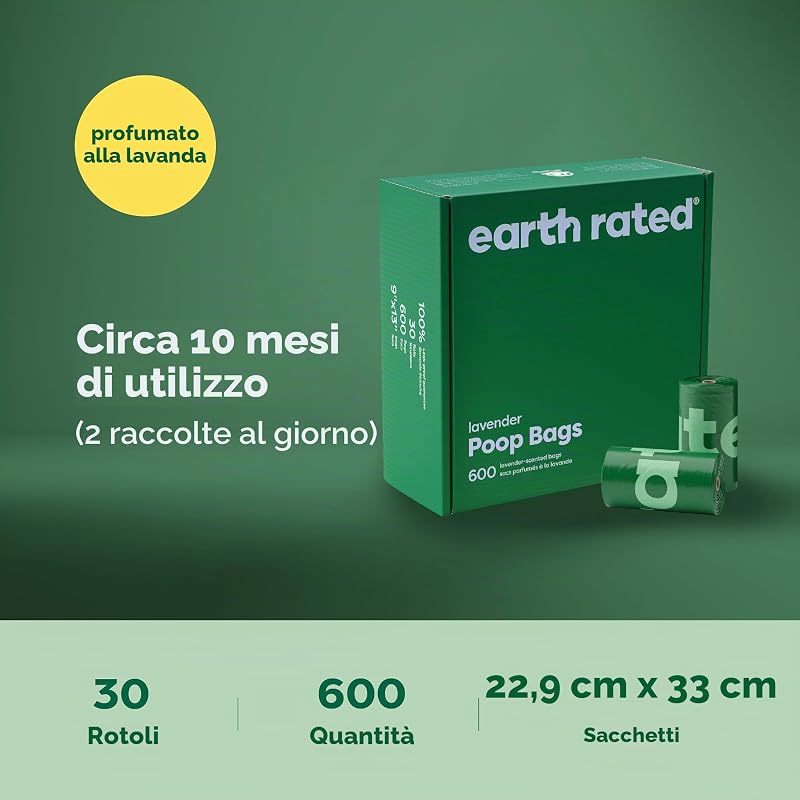 Sacchetti igienici per cani, a prova di perdite e extra resistenti, rotoli di ricarica, profumati alla lavanda, 600 pezzi