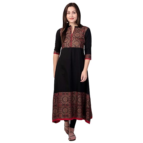 Black Gold Print Pure Cotton A-Line Printed Festive Kurta