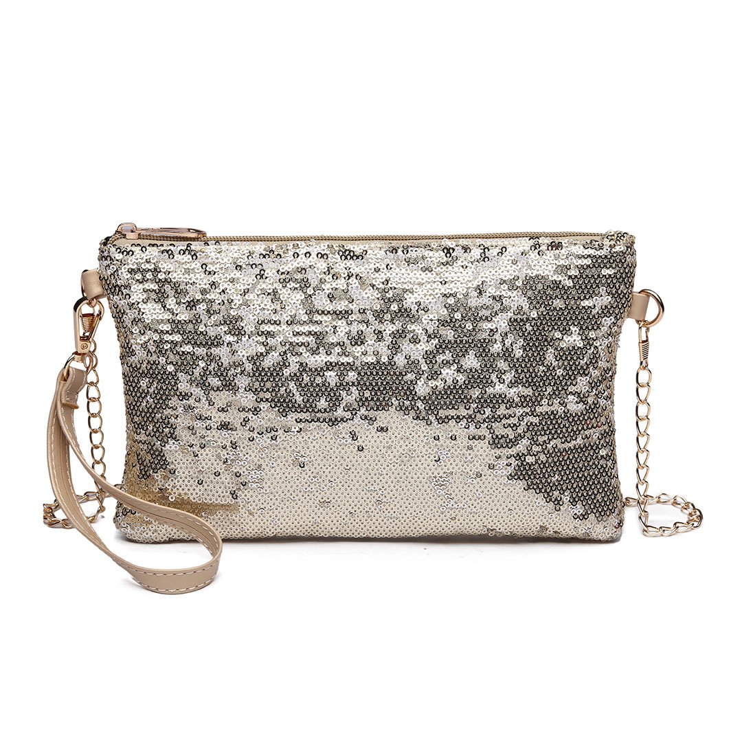 Miss Lulu Mini Crossbody Bag for Women Clutch Chain Shoulder Bag Evening Party Shining Sequins Light Gold