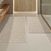 YIHOUSE Beige Bathroom Rug Sets 2 Piece, Bathroom Mat Quick Dry, Thin Bath Rug Set,Absorbent Bath Mat for Bath Room Non Slip Washable for Toilet and Floor(17"x24"+17"x32")