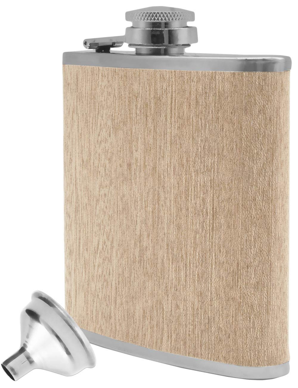 Outdoor Saxx® Stainless Steel Hip Flask Wood in Wood Design, Pocket Bottle, Schnapps Bottle, Flagon, Screw Cap, Great Gift idea 6 oz, Wood Design Maple