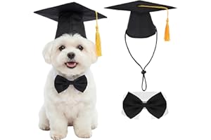 Dog & Cat Graduation Cap and Bow Tie Set for Small Medium Pets - Pet Grad Cap with Adjustable Strap and Necktie Collar, Dog G