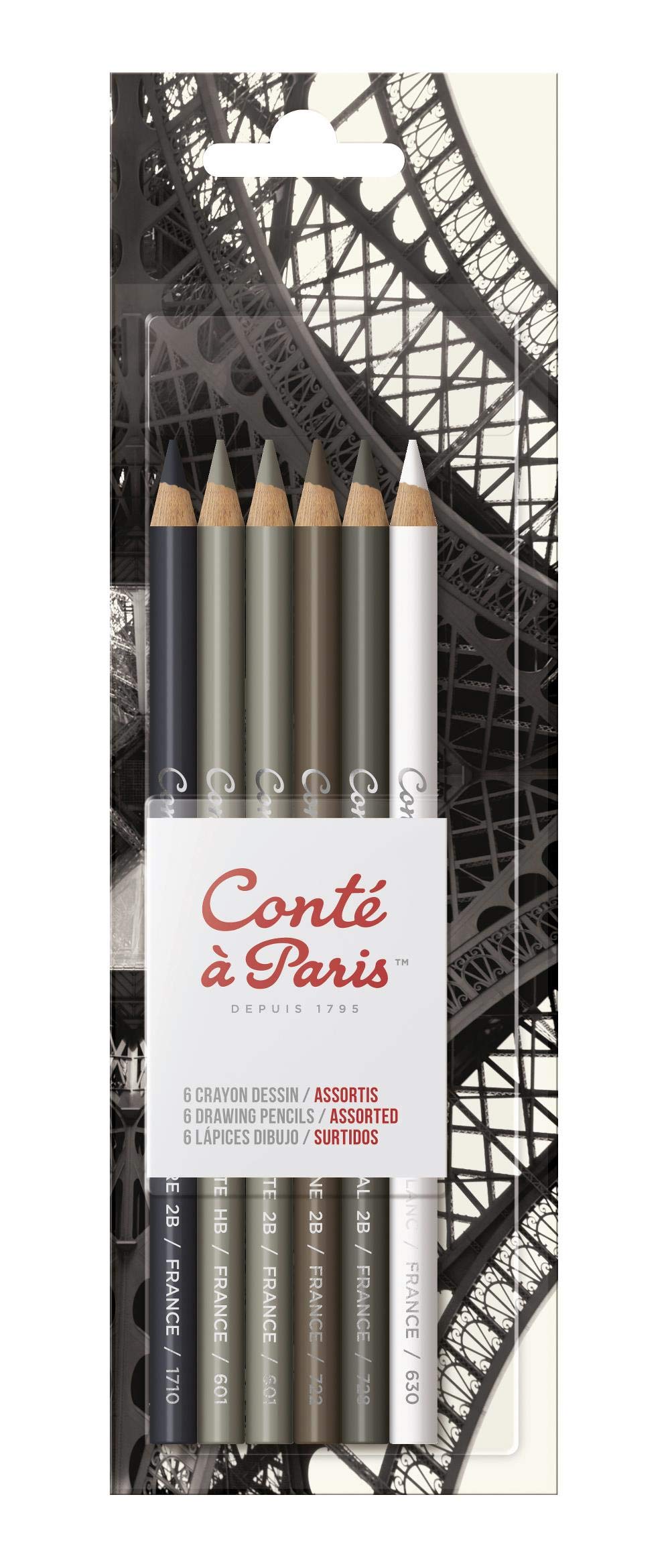 Conté à Paris Drawing Pencil - Assorted Colours (Pack of 6), White,Black