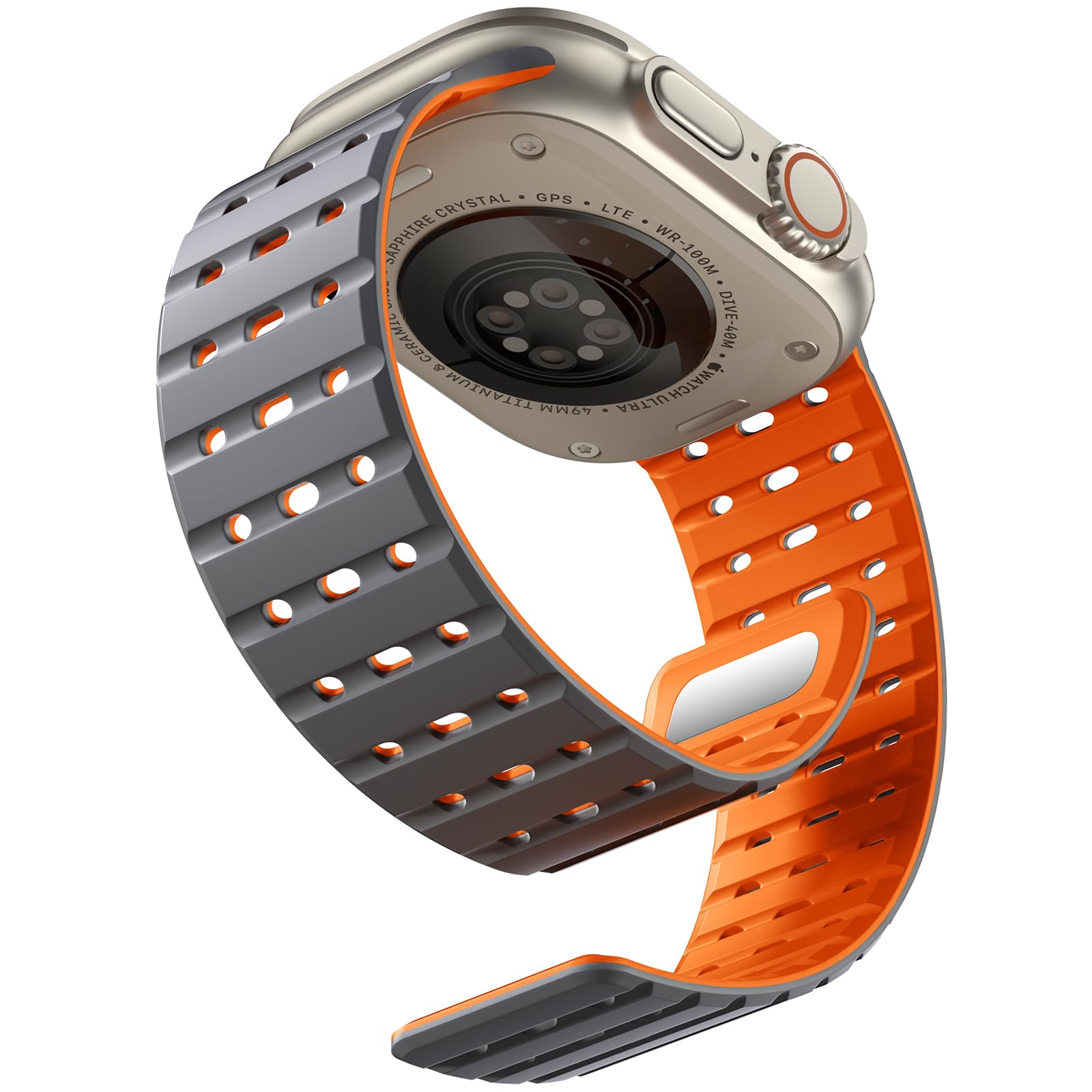 Bandletic Magnetic Strap Compatible with Apple Watch Strap 45mm 44mm 46mm 49mm 42mm, Soft Silicone Sport Band for Apple Watch Ultra 3/2/1/SE/iWatch Series 11 10 9 8 7 6 5 4 3 2 1 for Men, Grey Orange