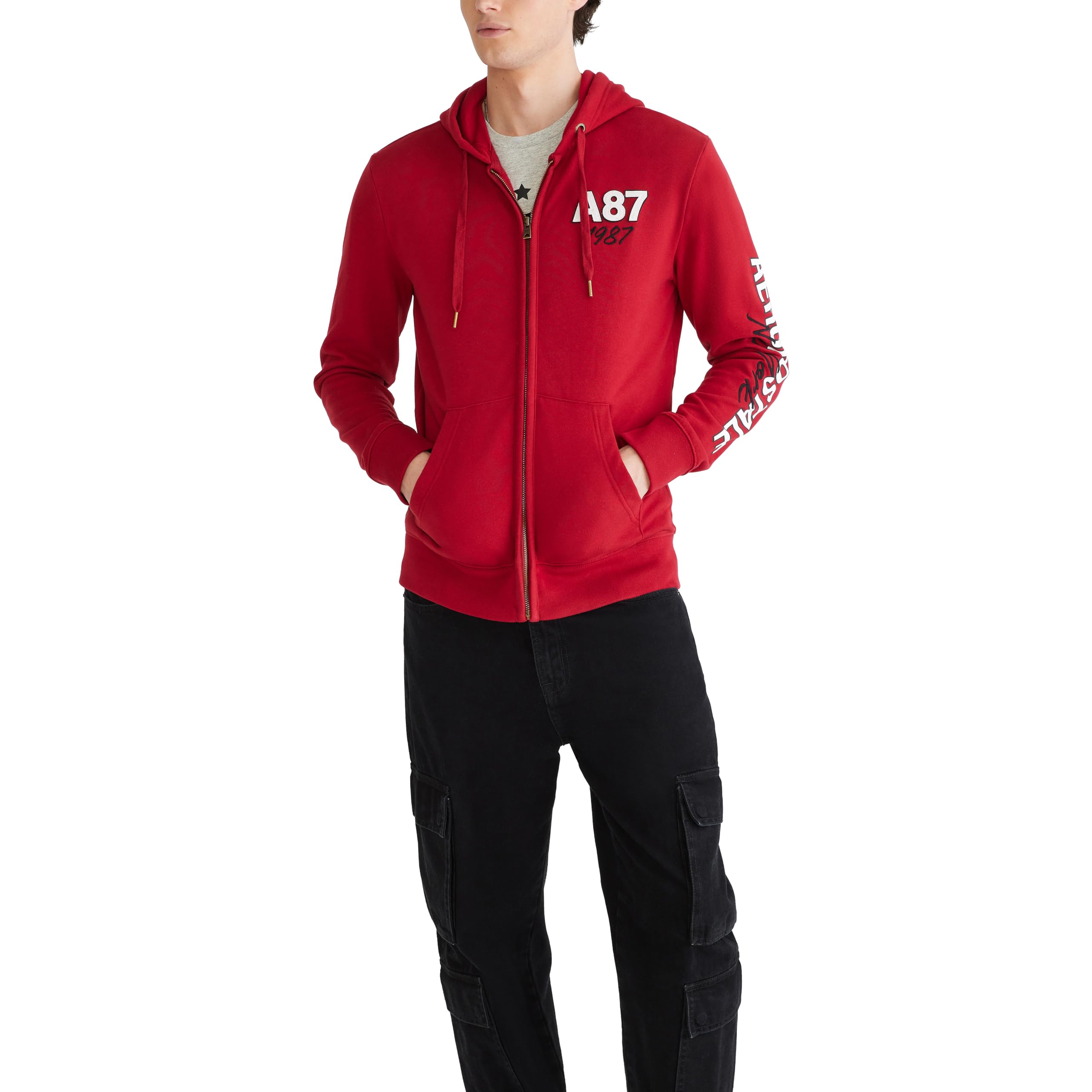 Photo 1 of AEROPOSTALE Men's Aero Logo Full Zip Hoodie-Left Chest, Cerise Red, X-Small