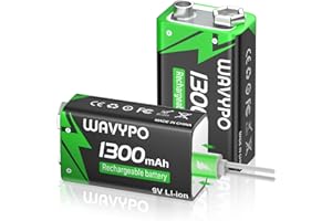 WAVYPO 2-Pack 1300mAh Rechargeable 9V Batteries,9 Volt Lithium-ion Batteries Long Lasting with 2-in-1 USB-C Fast Charging Cable, for Smoke Detector Alarms, Microphone, Toys, Walkie-Talkies