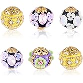 Pandahall 6Pcs Large Rhinestone Focal Beads for Pens Making, Rondelle Fancy Flower Diamond Spacer 15-20mm Glitter Chunky for Beadable Pens Keychain Bracelet Jewelry Making