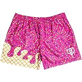 Baseball Lifestyle 101 Boy's Ice Cream Strawberry Mesh Shorts w/Side Pockets Elastic Waist, 5 in Inseam, Youth Sizes S-XL