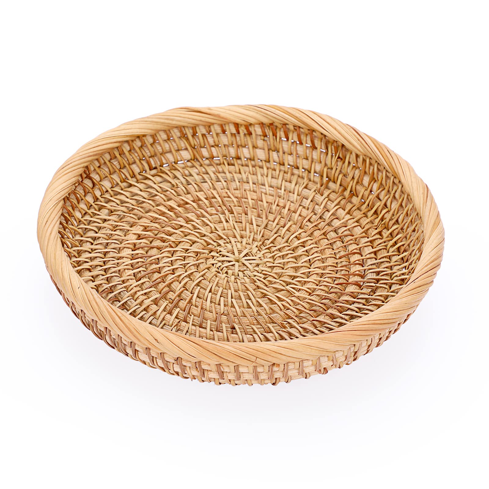 IGNPION Round Rattan Woven Serving Tray 19cm Coffee Table Decorative Display Tray Living Room Desktop Organiser Trays for Perfum, Candle, Key, Remote (Natural)