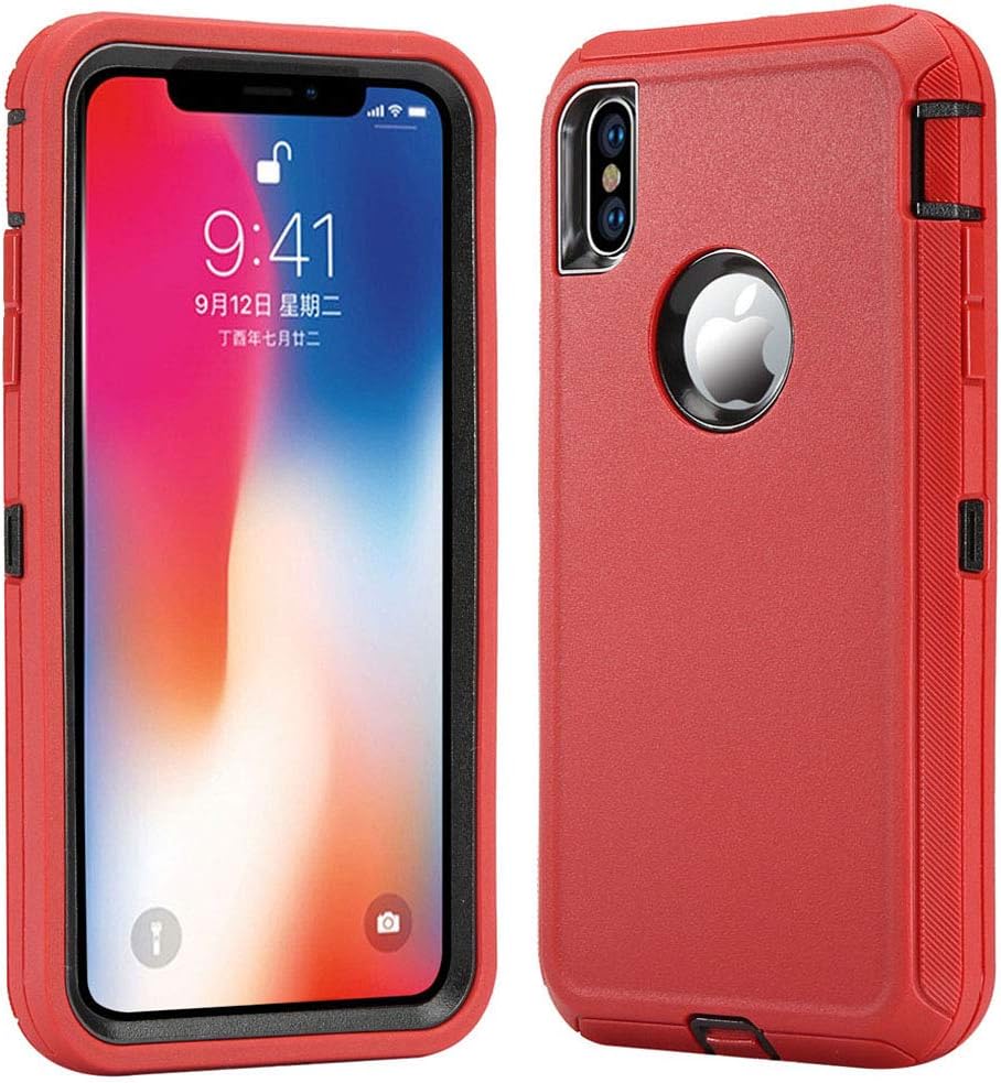 Annymall Case for iPhone Xs Max, [Support Wireless Charging] [Dust-Proof] [Shockproof] with Screen Protector Cover Phone Case for Apple iPhone Xs Max [6.5 inch] (Red)