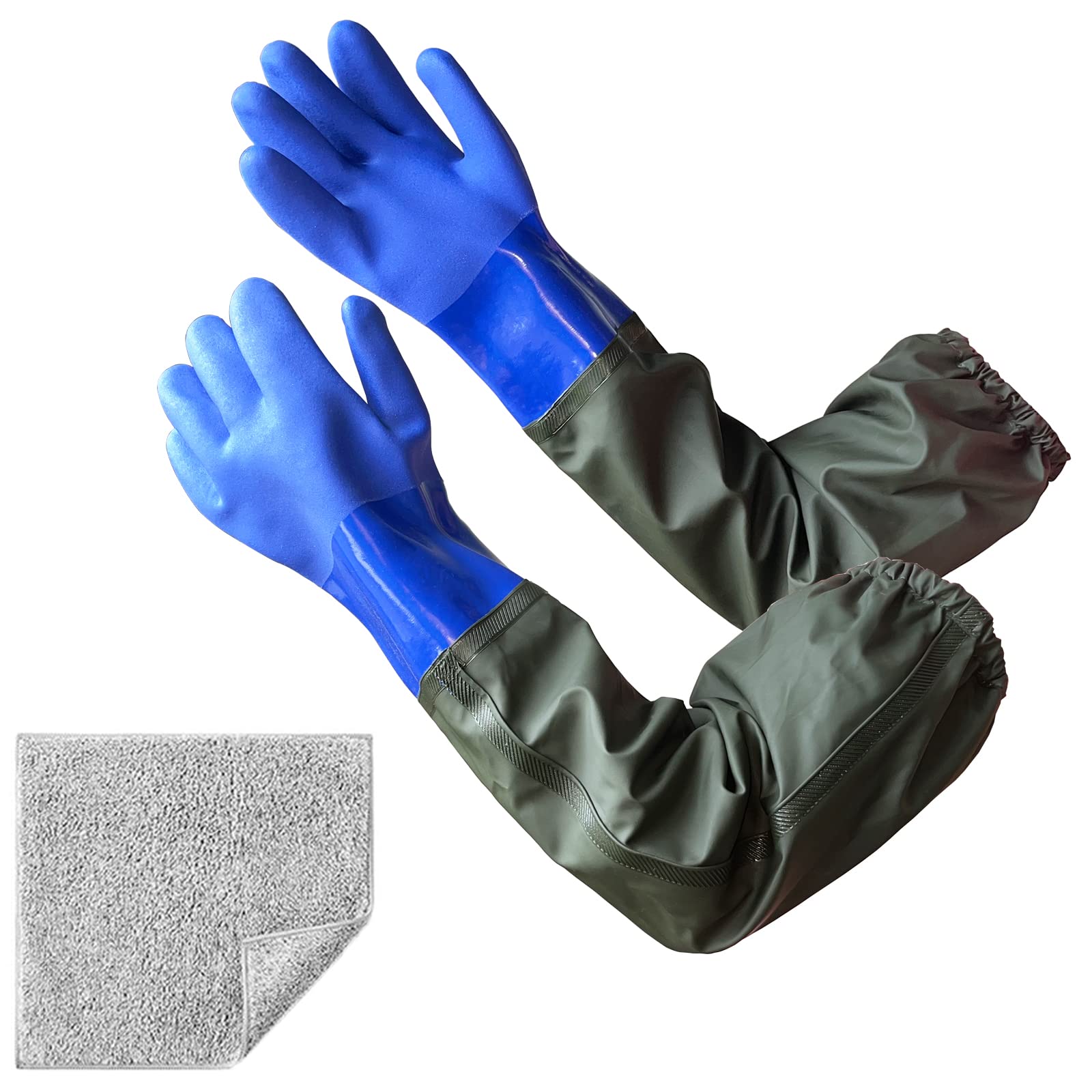 YeloYolker Rubber Chemical Resistant Work Gloves, 27.6” Long Waterproof PVC Pond Gloves, Non-slip Reusable Heavy Duty Sewer Gloves for Fishery, Machinery, Chemical Industry (Large)