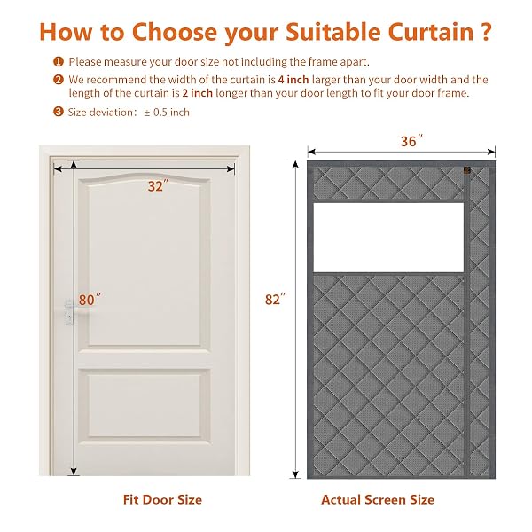 WOCHITV MAGNETIC THERMAL INSULATED DOOR CURTAIN FITS DOOR SIZE 32″ X 80″, DURABLE WATERPROOF CLOTH, POLYESTER FIBER FILLING, WEATHERPROOF, WINDPROOF, REDUCE NOISE, VISIBLE PANELS, SIDE OPENING, GRAY