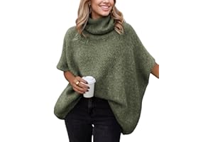 Ynhonra Womens Turtleneck Short Batwing Sleeve Sweater Knitted Oversized Chunky Dolman Tops