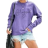 UNIQUEONE Blessed Sweatshirt for Women Letter Print Lightweight Thanksgiving Pullover Tops Blouse