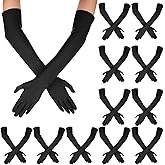 12 Pairs Long Satin Gloves for Women Bride Elbow Opera Costume Dress Stretchy Formal Glove