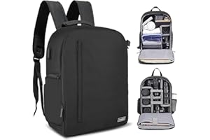 Cwatcun Camera Backpack, DSLR SLR Camera Bag with Laptop Compartment fits up to 15.6 Inch Laptop, Water Resistant Camera Bag 